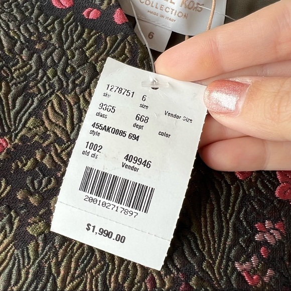 Michael Kors Collection Floral Brocade A-Line Dress In Rosewood And Spruce - Picture 9 of 9